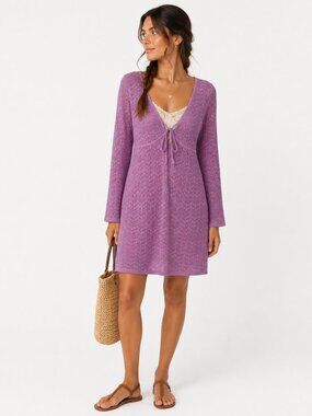 Revolve HOUSE OF HARLOW 1960 Boho Festival purple crochet dress NWT